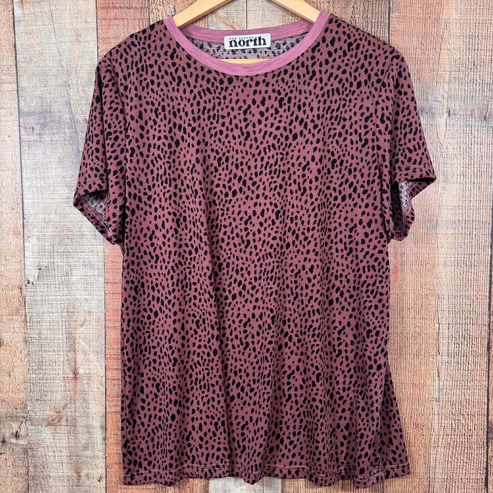 One Eleven North XL Shirt Brown Black Animal Print Leopard Short Sleeve